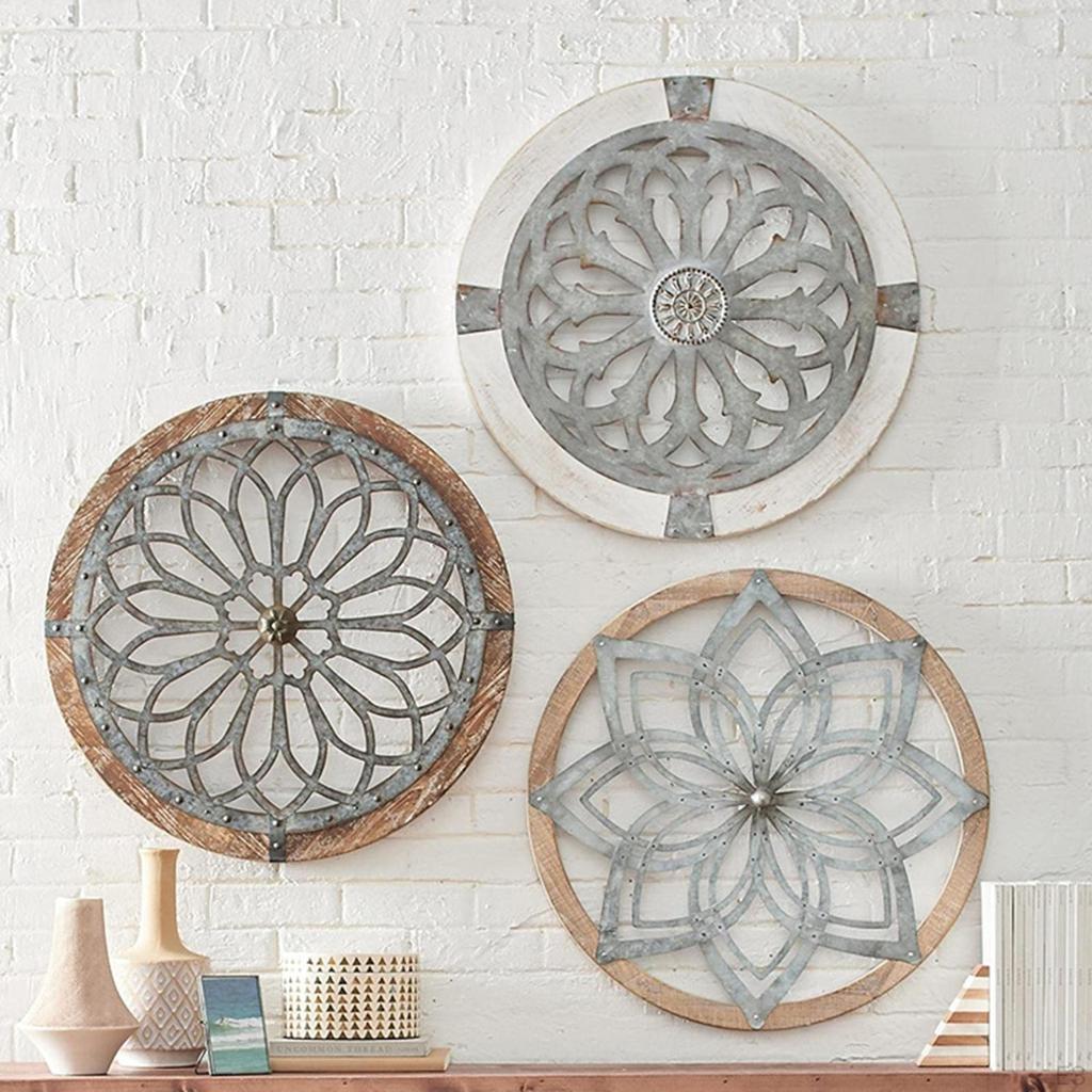 Circular Wall Decorative Medallion, Creative Home Sculpture Decoration, Metal Wooden Craft