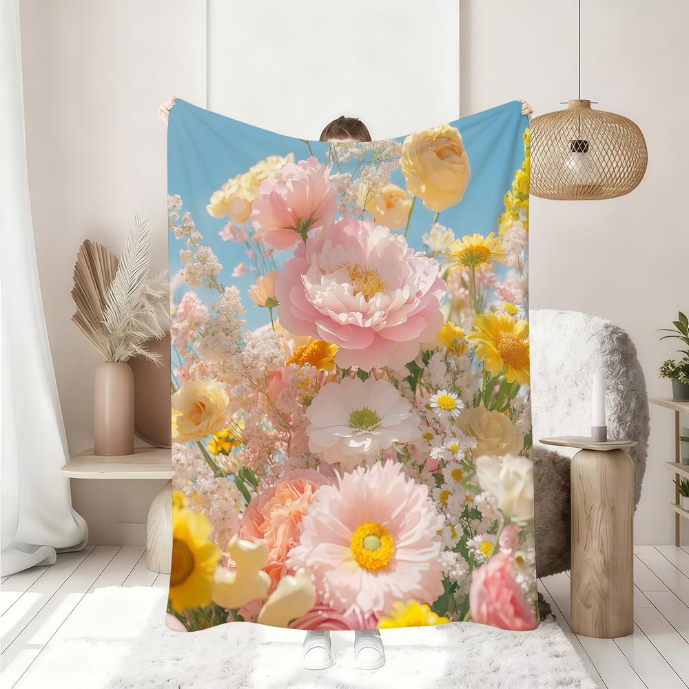 Colorful Flowers Blanket Soft Throw Blanket for Home Bedroom Bed Sofa Picnic Travel Office Rest Cover Blanket Gift