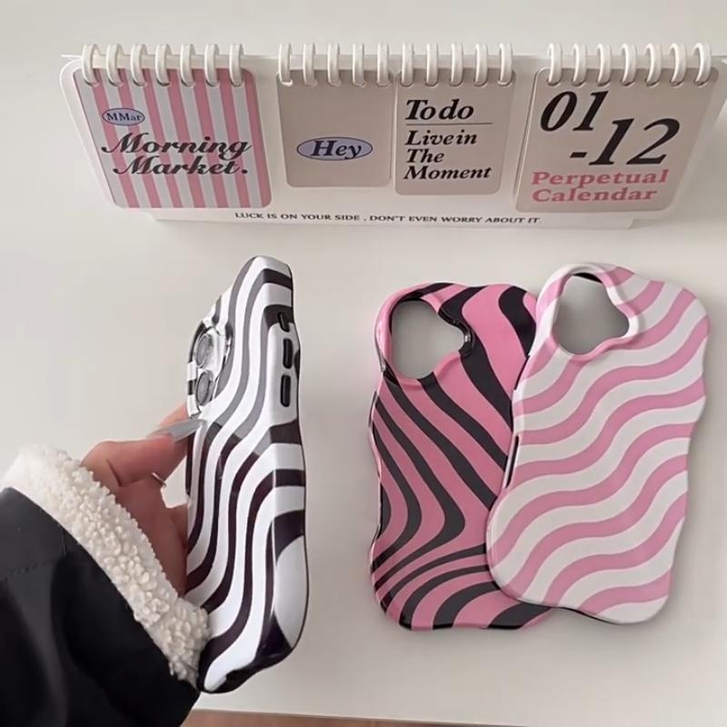 Luxury Glossy Wave Stripes Phone Case for iPhone 13 14 15 16 Pro Max Camera Protect Shockproof Hit Color fashion Phone Cover