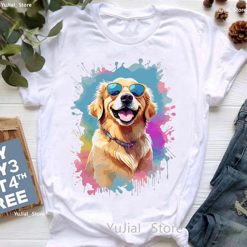 Golden Retriever Hunting Dogs Animal Print T Shirt For Girls Australian Shepherd Dog With Flower Tshirt Unisex Harajuku Shirt