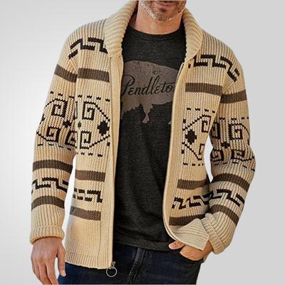 New Versatile Autumn And Winter Cardigan Men'S Retro Knitted Sweater Jacket Long Sleeved Heavy Jacquard Sweater