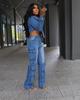 European & American Women's Casual Washed Denim Set