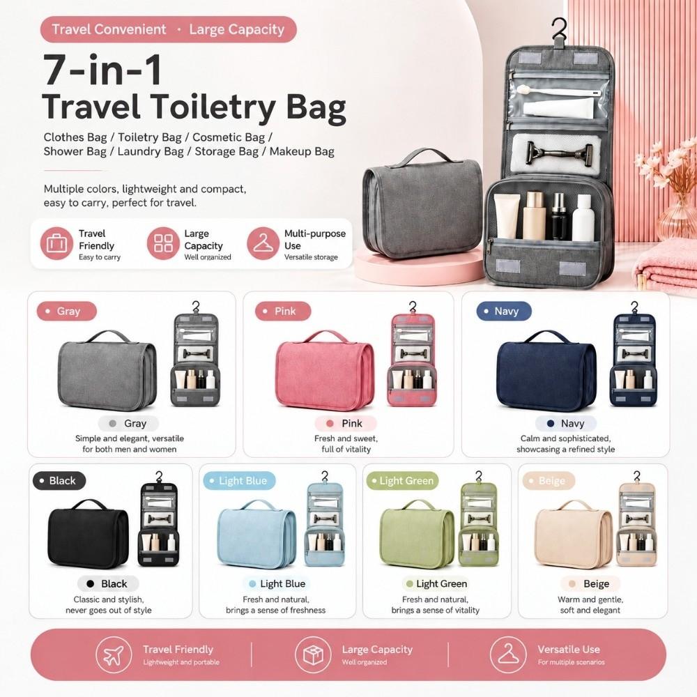 Hanging Hook Travel Cosmetic Bag Foldable Makeup Organizer Hanging Toiletry Bag  Travel Storage