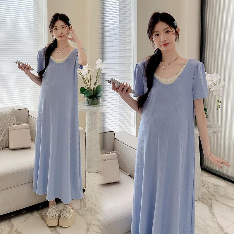In-Stock Summer Maternity Dress - Korean Style, Loose Fit, Plus Size, Hot Mom Collection 2X Large
