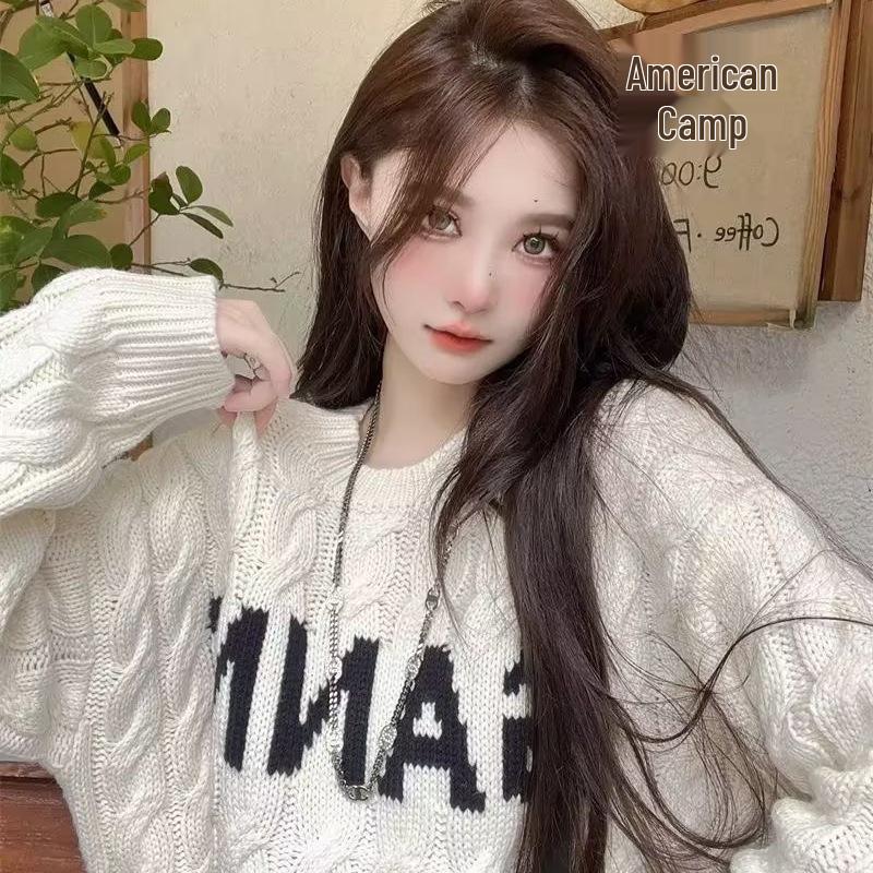 Women's Retro Round Neck Knit Sweater - Hong Kong Style (Autumn/Winter 2026)