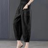 Ice Silk High-Waisted Harem Lantern Pants - Summer Cotton & Linen Elastic Waist Cropped Pants for Women