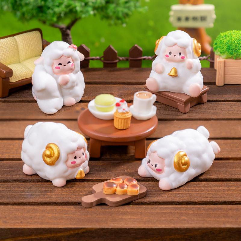 Cute Mini Farm Lamb Sheep Figurines Micro Landscape Car Dashboard Home Desktop Ornaments
