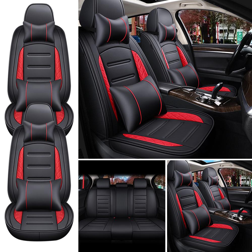 5-Seat PU Leather Universal Car Seat Covers Full Set Front Rear Seat Cushion Anti-scratch Protection For Sedan SUV,with Pillow