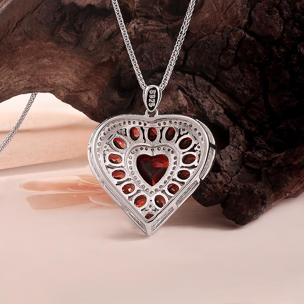 Heart design Natural garnet pendant January Birthstone necklace gorgeous fine jewelry women 925 sterling silver anniversary part