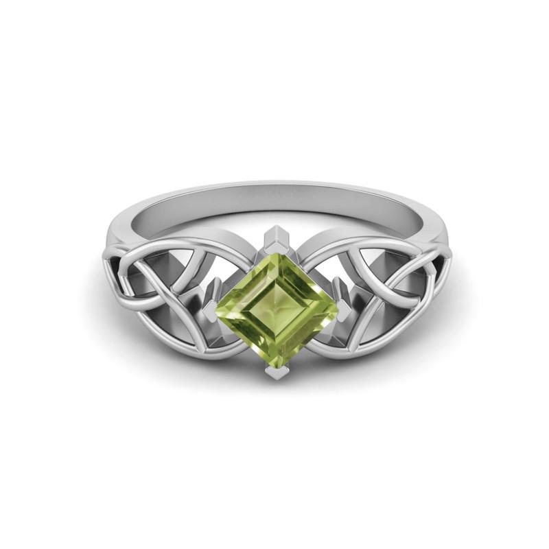 

5MM Square Peridot Gemstone 925 Sterling Silver Solitaire Celtic Women s Engagement Ring 9 білий