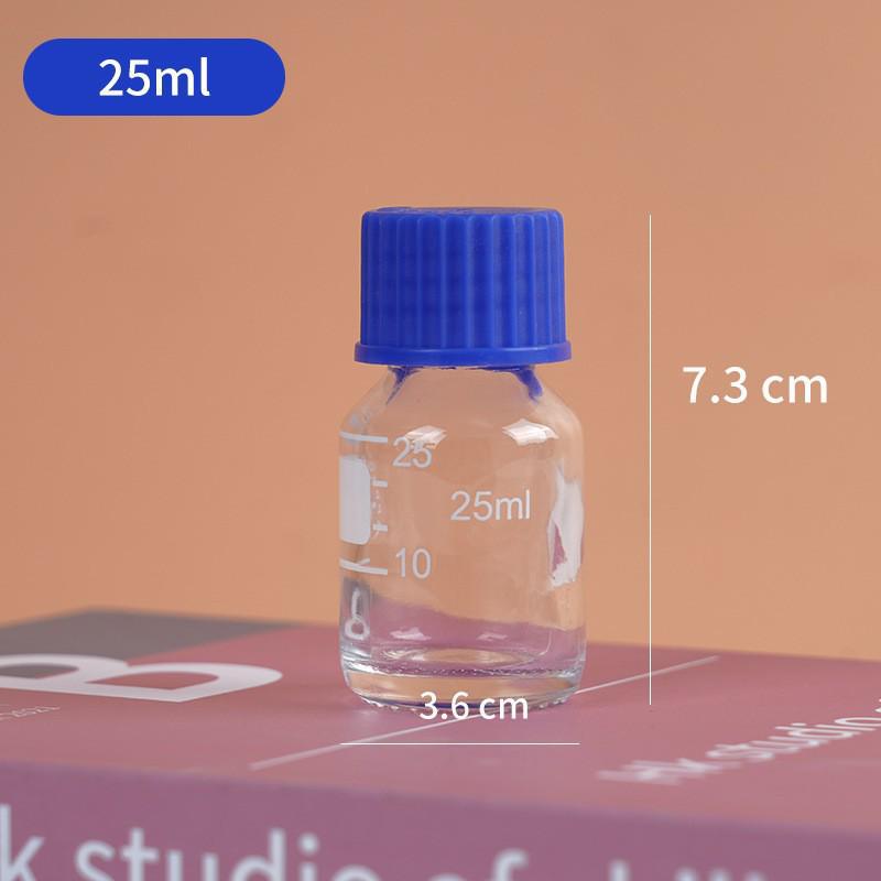 Blue Cap Transparent Glass Reagent Bottle with Scale, Brown Round Sampling Bottle