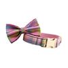 Colorful Plaid Dog Collar & Leash Set with Bowknot and Anti-Tangle Feature, Engravable