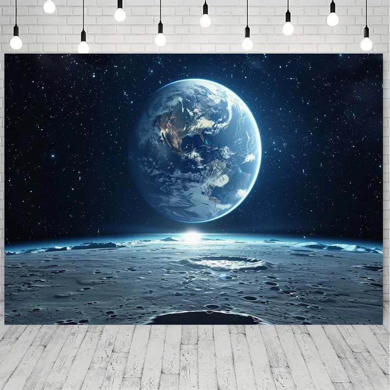 1 Stück, 2D-Flachdesign, 1 Hintergrundbanner zum Thema Weltraum, Wandbanner mit Universum-Fotografie, Oberflächen der Erde und des Mondes, wsj