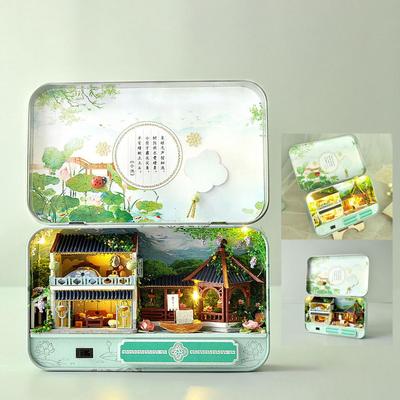 Winter Miniature House Decor Diy Miniature House Kit Seasonal Handmade Miniature House Iron Box Decorations with Led for Diy