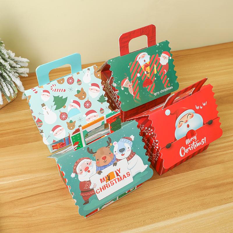4 Stück Weihnachts Hausform Geschenkboxen Kraftpapier Süßigkeiten Kekse Geschenkverpackungsbox mit Henkel Weihnachtsbaum Anhänger Partyzubehör