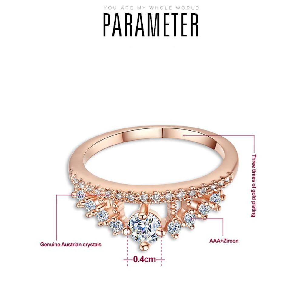 18K Gold Crown Ring with Diamond for Women Micro Paved Zircon Princess Ring