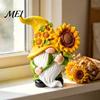 Sculptures de Jardin Imperméables Tournesol Gnome Statue Ornements, Figurines Visageless en Résine, Style Décoration de Patio Printemps Été Pastoral Figurines de Table pour