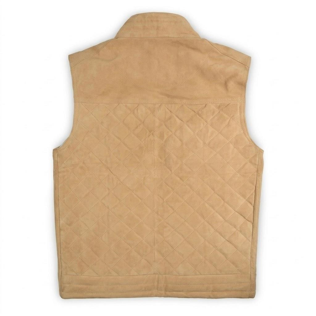 Stylish Real Lambskin Leather Suede Men’s Beige Handmade Vest Coat Casual Fit