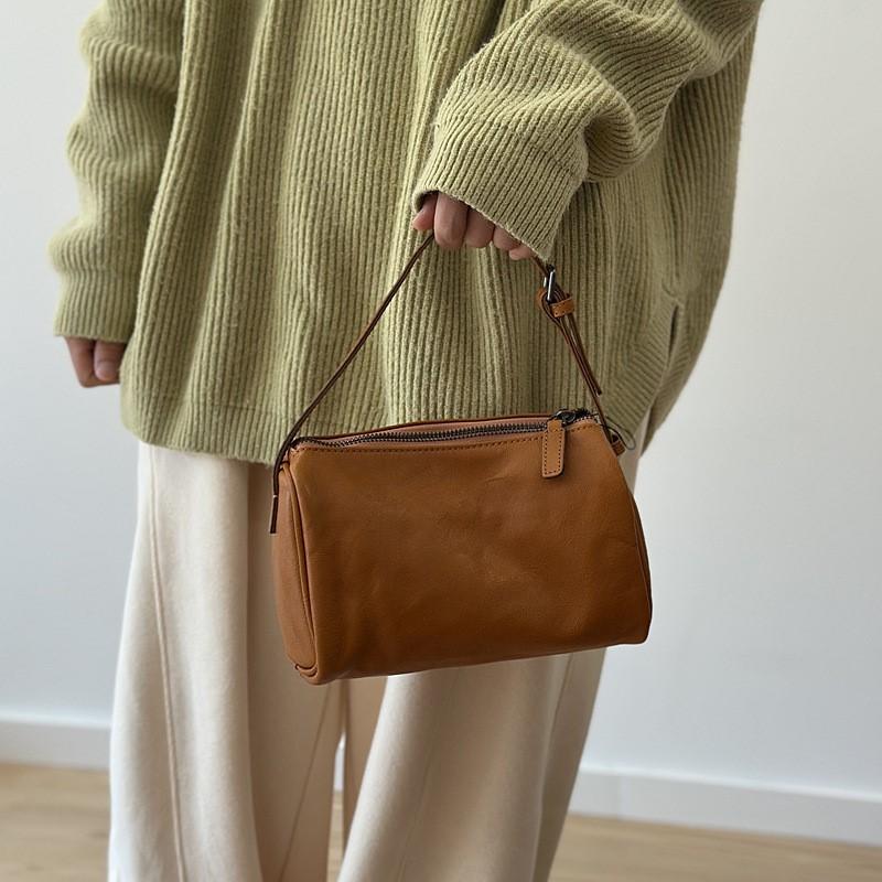 Johnature Genuine Leather Small Square Bag Soft Cowhide Women's Handbag Solid Color Casual Versatile Shoulder Bag