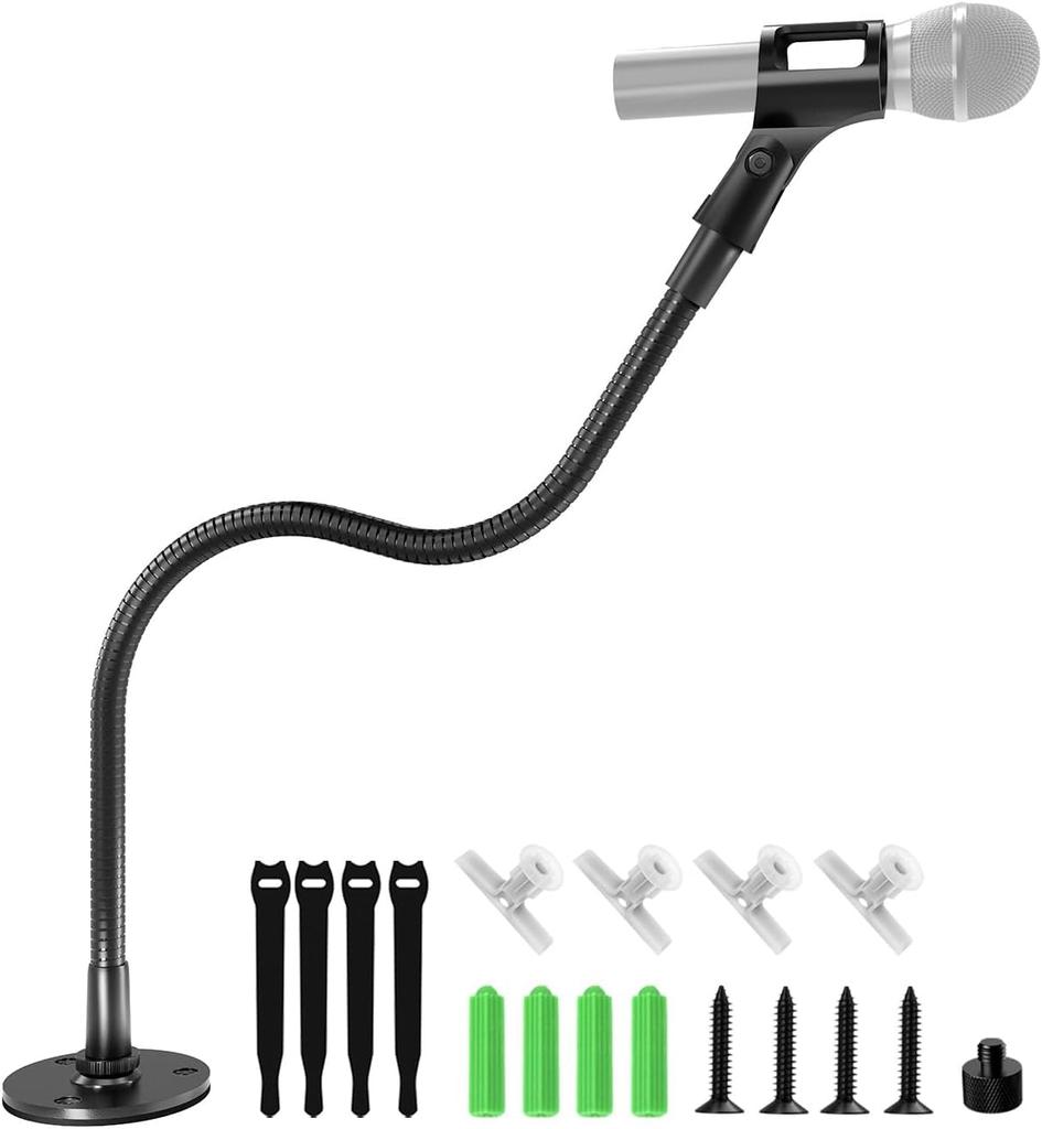 Etour 50cm Gooseneck Microphone Arm Stand, Tabletop and Wall Mount, with Flange Mounting Base and Sturdy Flexible Microphone Arm, Ideal for Podiums,