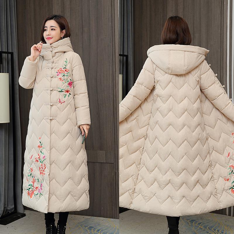 Cotton Woman 2025 New Korean Winter Mid-Length Thickened Ethnic Style Down Padded Jacket Over the Knee Padded Jacket