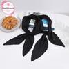 Versatile Black Pleated Square Scarf for Women: Diamond Pattern, Professional Silk Neck Accessory for Spring & Autumn