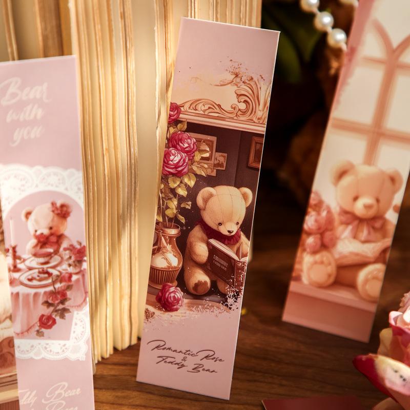 30/box Bookmarks, Teddy Bear Romantic House, Dreamy Theme, Warm and Healing Copybook, Book Pages, Small Card Bookmarks