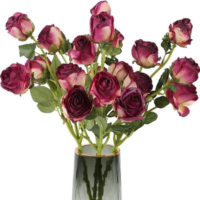 Artificial Roses,4pcs 20Heads Faux Roses Silk Roses with Stem for DIY Wedding Bouquet Floral Arrangements Home Party Centerpiece Decoration
