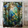Enchanted Forest Stained Glass Shower Curtain - Whimsical Bath Decor, Perfect for Those Who Love Nature-Inspired