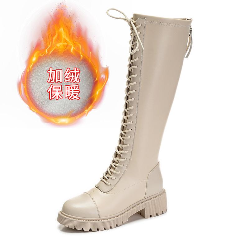 Knight boots women's autumn and winter new high tube casual leather boots women's thick heel velvet shoes children