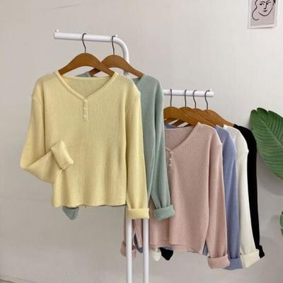 Honey J Spring Fillet Rib V Neck Button Knit  6 Colors 