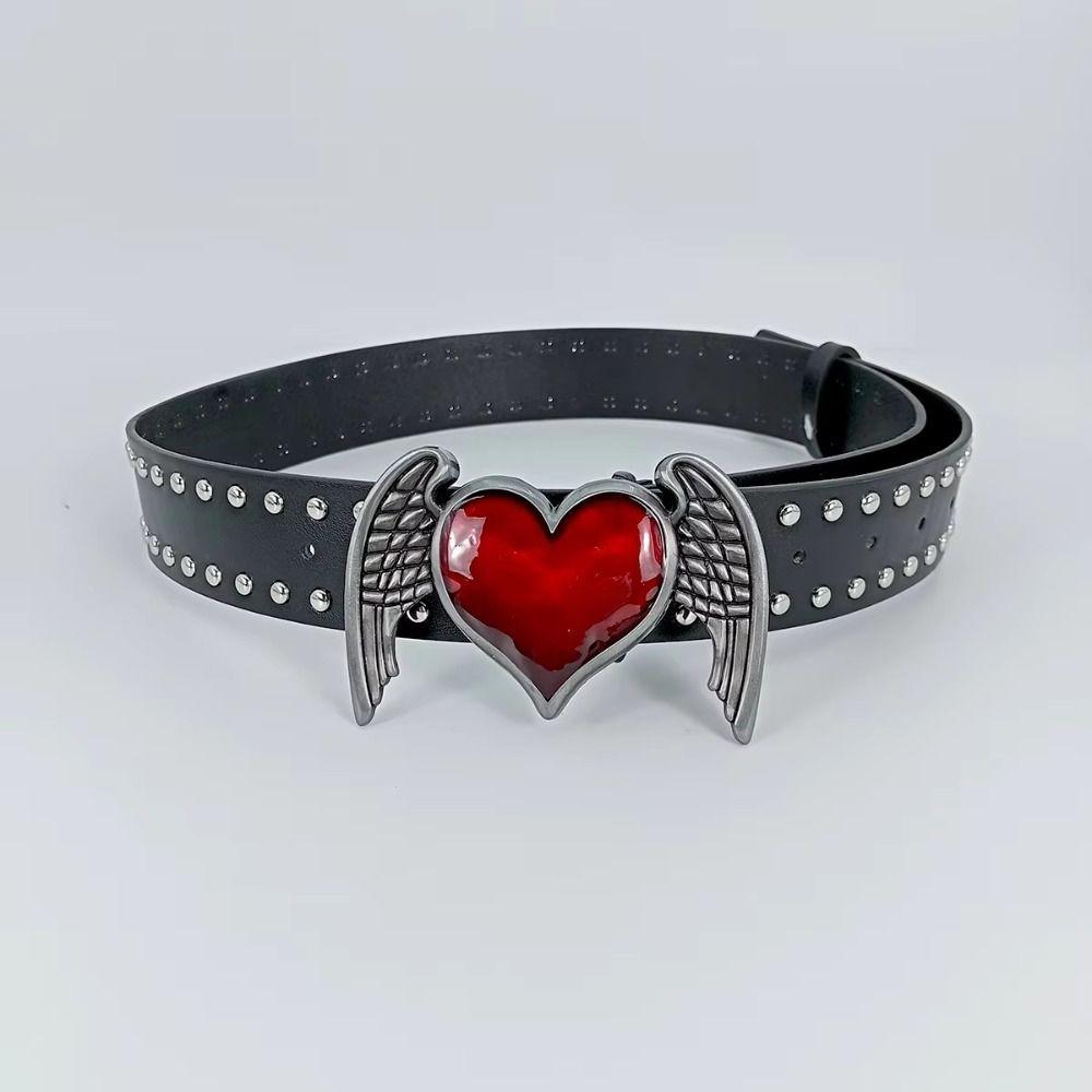 Y2k Black Rivet Belt Hip-hop Jeans Belt Vintage Heart Waistband  Men Women