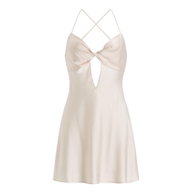 Sexy Ice Ribbon Nightdress & Chest Pad Pajama Set