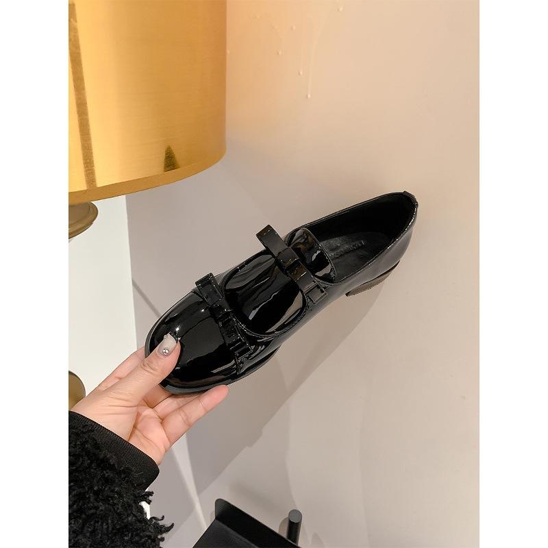 Rindslederversion~ Britischer Stil Schleife kleine Lederschuhe Damen Plateau Loafer echtes Leder schwarz Ein-Pedal faule einzelne Schuhe