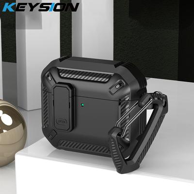 KEYSION Custodia di lusso per auricolari Bluetooth per AirPods 4 in morbido silicone + PC con gancio + interruttore, custodia antiurto per Apple AirPods 4th