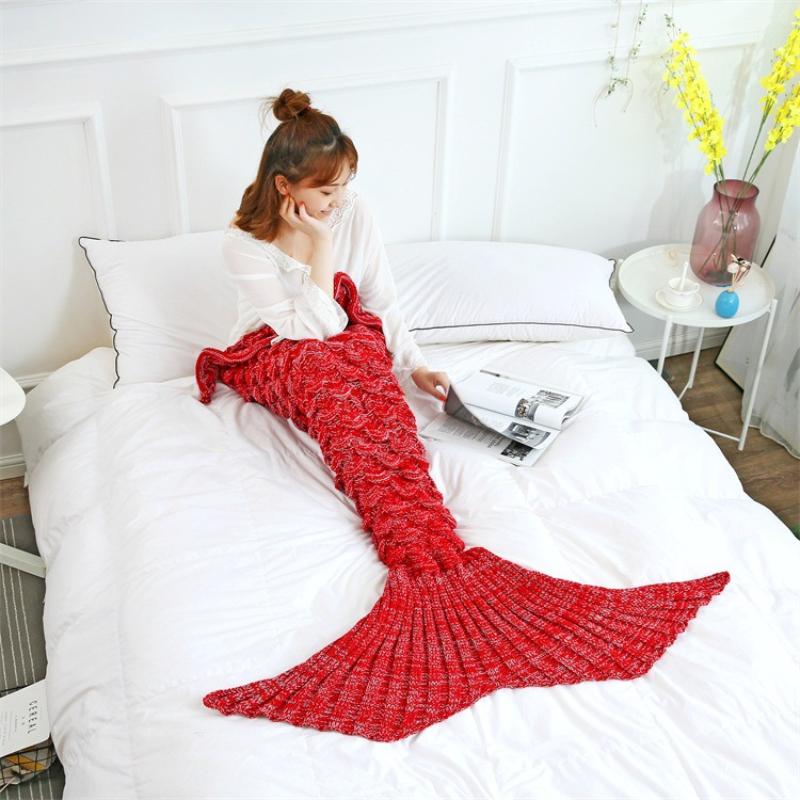 Summer Breathable Knitted Nap Blanket Soft and Comfortable Mermaid Blanket Sofa Blanket Family, Ladies, Children, Camping, Photography, Sleeping Bag