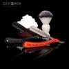 CESTOMEN Professional Folding Men Shaving Straight Razor Black Wooden Handle Straight Razor Holder Beard Shaving Tools
