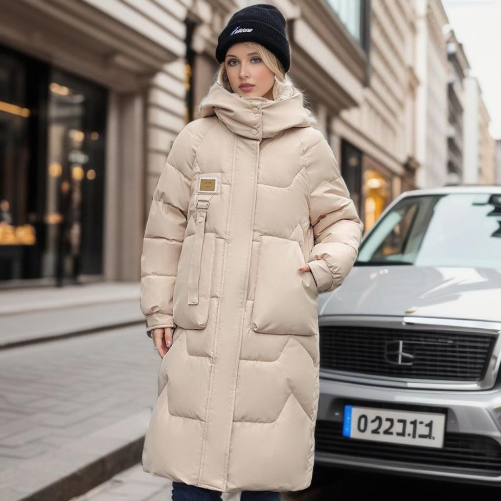 Hooded Collar Parkers Coat Lamb Wool Cotton Zipper Coat Medium Long Winter Season Warm and Fluffy Coat with Cotton Jacket