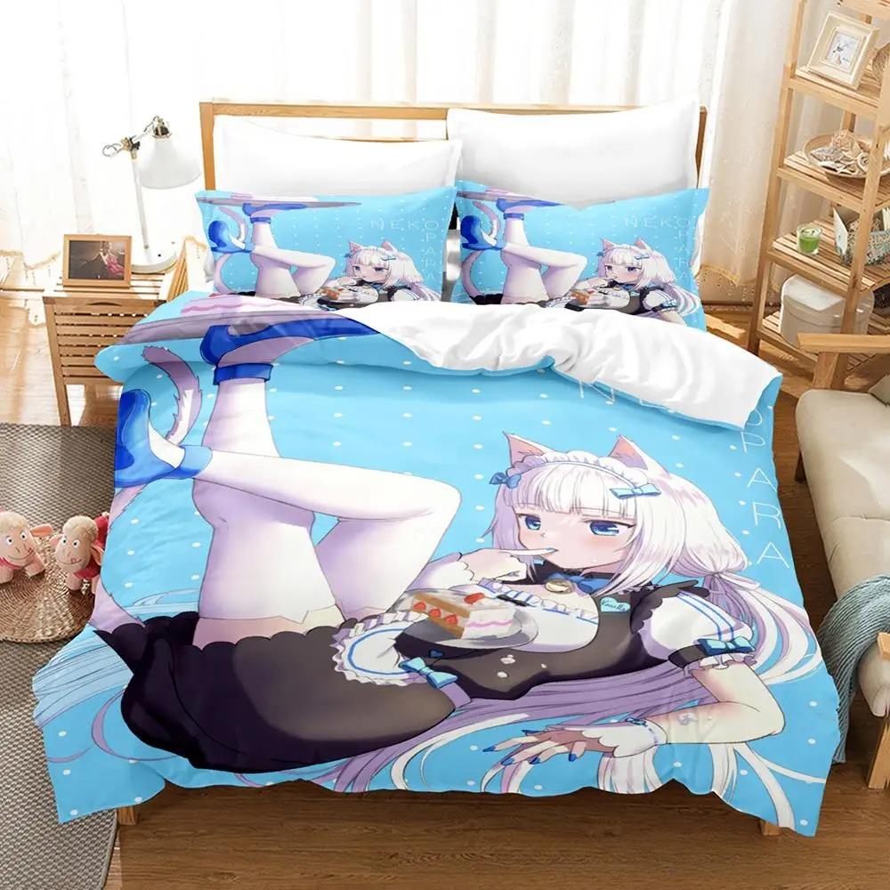 Kawaii Nekopara Bedding Set Single Twin Full Queen King Size Bed Set Aldult Kid Bedroom Duvetcover Sets Anime Parure De Lit Bed
