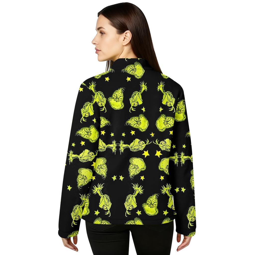 Women's Stand Collar Pullover Long Sleeve Top Christmas Print Sports Top