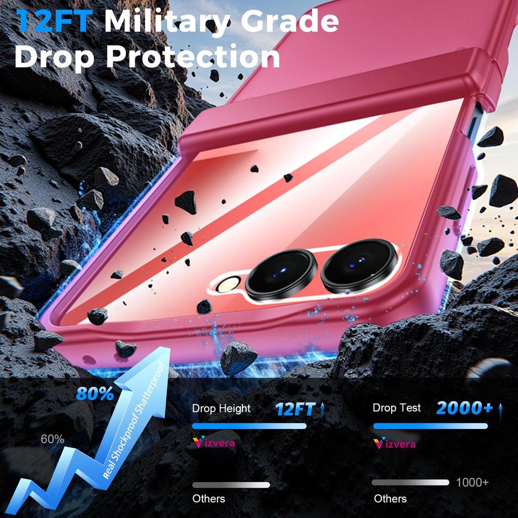 Translucent Matte Protective Case with Tempered Glass Screen Protector for Samsung Galaxy Z Flip 7, Hinge Protection Slim Cover-Rose Red