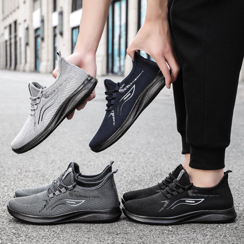 Men's Shoes Sports Shoes Summer New Mesh Breathable Running Shoes Lightweight Lace-up Single Shoes Polyurethane Lightweight Casual Shoes