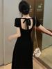 French Retro Hepburn Black Halter Dress, Summer Slim-fitting Waist and Thin Dress