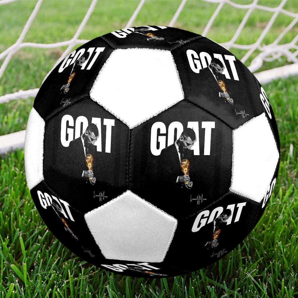 Mingea de fotbal Lionel Messi Mărimea 5, Cusută la mașină din PVC, Durabilă și cu săritură înaltă, Potrivită pentru toate vârstele, articol pentru fani, meciuri și utilizare în aer liber.