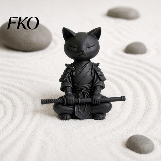 Cat Themed Home Decor 3D Printed Knight Figurine, Meditating Desk with Zen Warrior Pose, Shape Decoration Minimalist Frosted Animal Sculpture