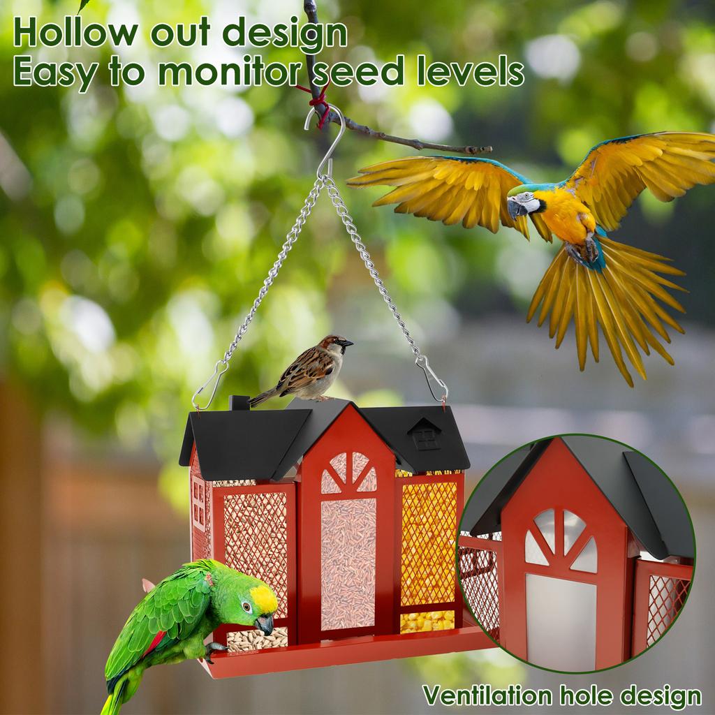 Metal Hanging Wild Bird Feeder Waterproof Outdoor Hang House Type Large Capacity Garden Decor Backyard Wildlife Birding