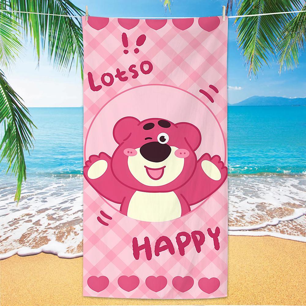 Cute Strawberry Bear Beach Towel Microfiber Printed Children'S Trumpet Cartoon Bear Beach Towel
