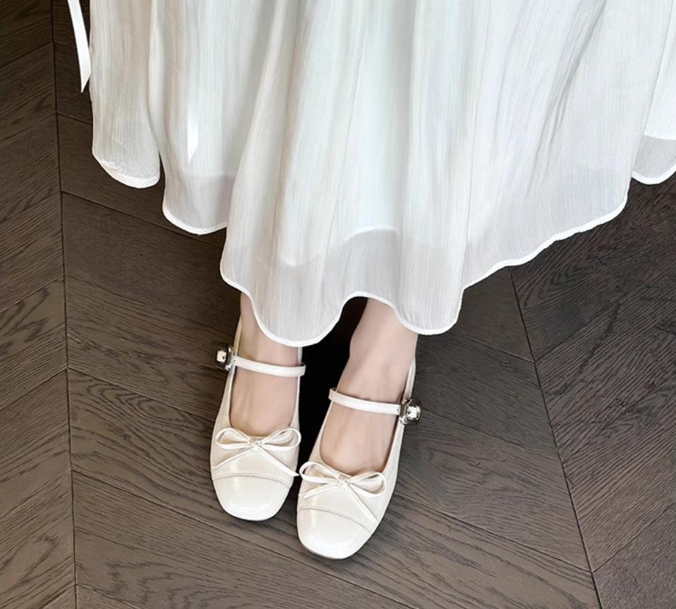 Black French with skirt shallow mouth flat sole shoes women's 2025 new summer ballet retro Mary Jane women's shoes