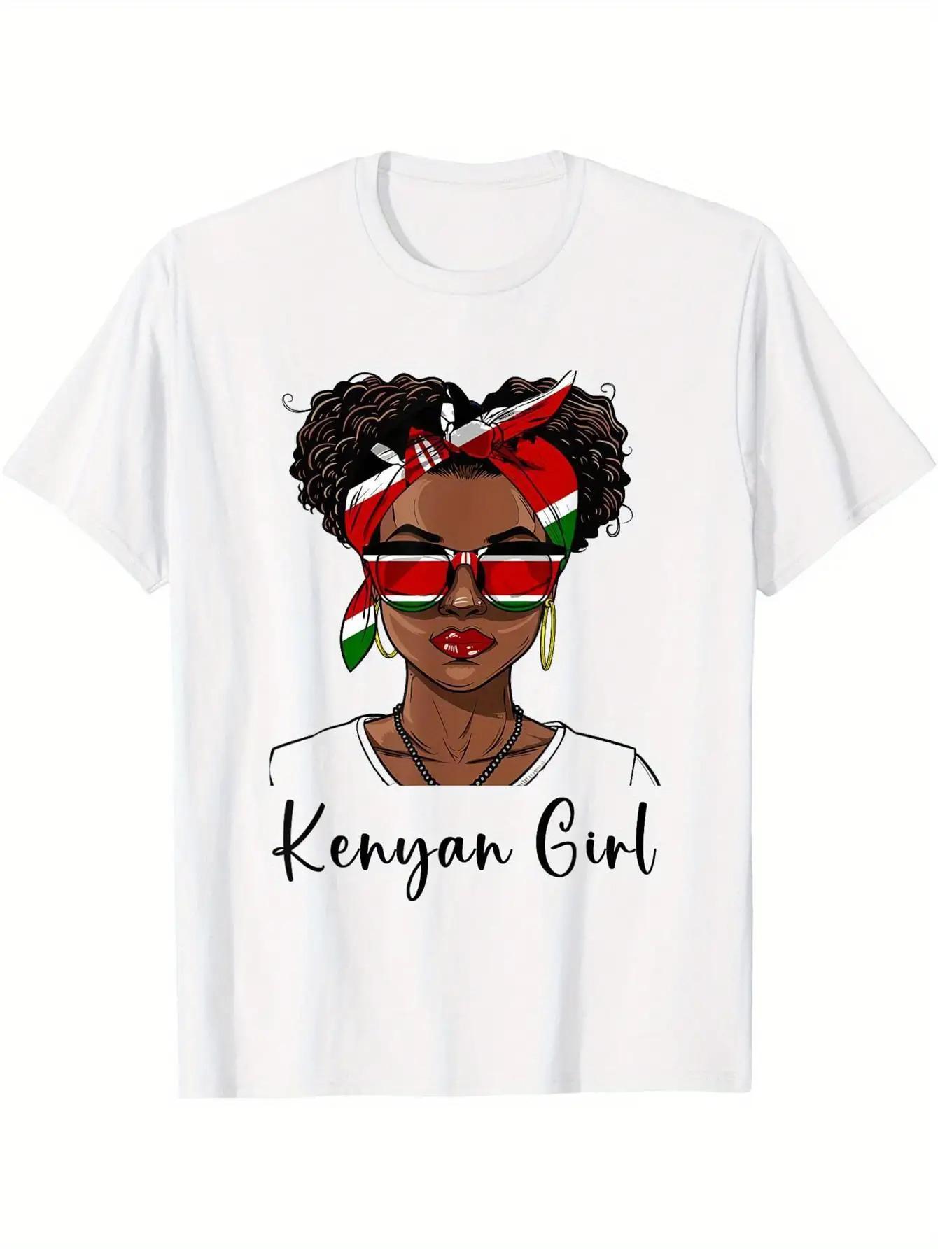 MenS 230g Cotton Single-Sided Printed Crew Neck Short Sleeve T-Shirt Kenya Flag Set L
