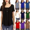 2026 Summer V-neck Drawstring Tie Short-sleeve Solid Color Women's T-shirt